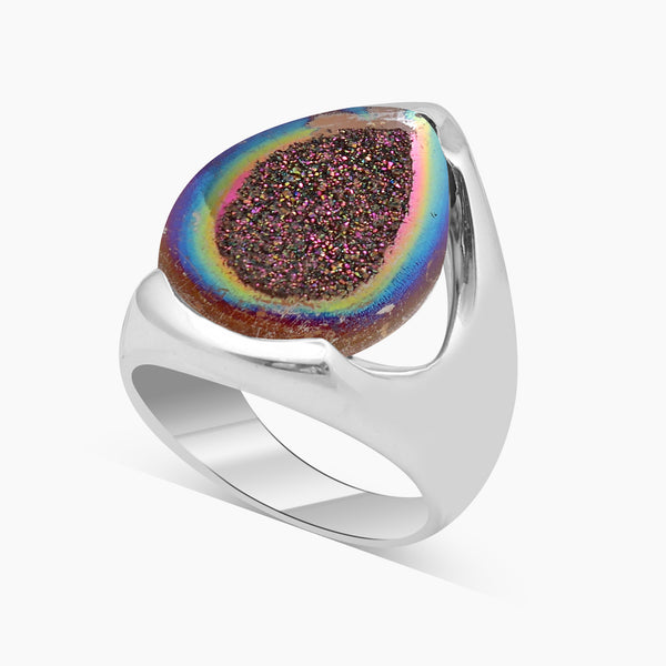 925 Sterling Silver Titanium Druzy Rings