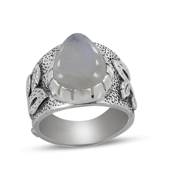 Natural Rainbow Moonstone Sterling Silver Rings