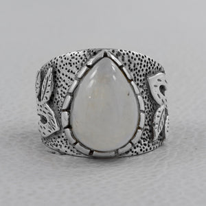 Natural Rainbow Moonstone Sterling Silver Rings