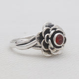 Natural Garnet Silver Blooming Flower Rings