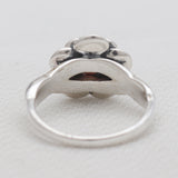 Natural Garnet Silver Blooming Flower Rings