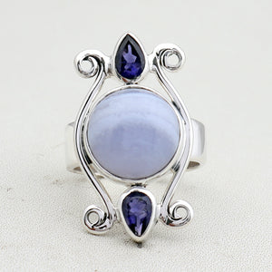 Blue Lace Agate Silver Rings
