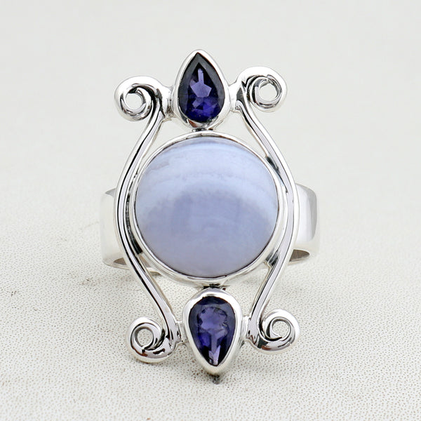 Blue Lace Agate Silver Rings