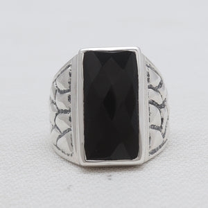 Checker Cut Black Onyx Mens Rings