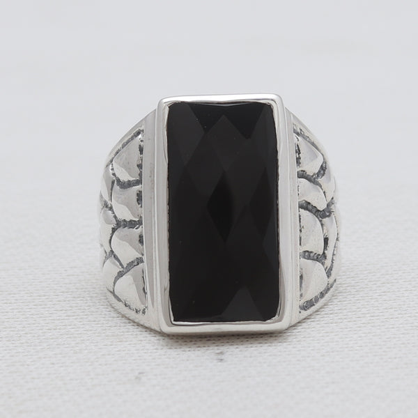 Checker Cut Black Onyx Mens Rings
