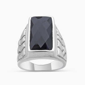 Checker Cut Black Onyx Mens Rings