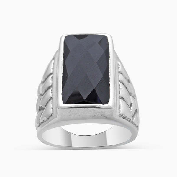 Checker Cut Black Onyx Mens Rings
