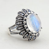 Rainbow Moonstone Silver Ring