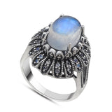 Rainbow Moonstone Silver Ring