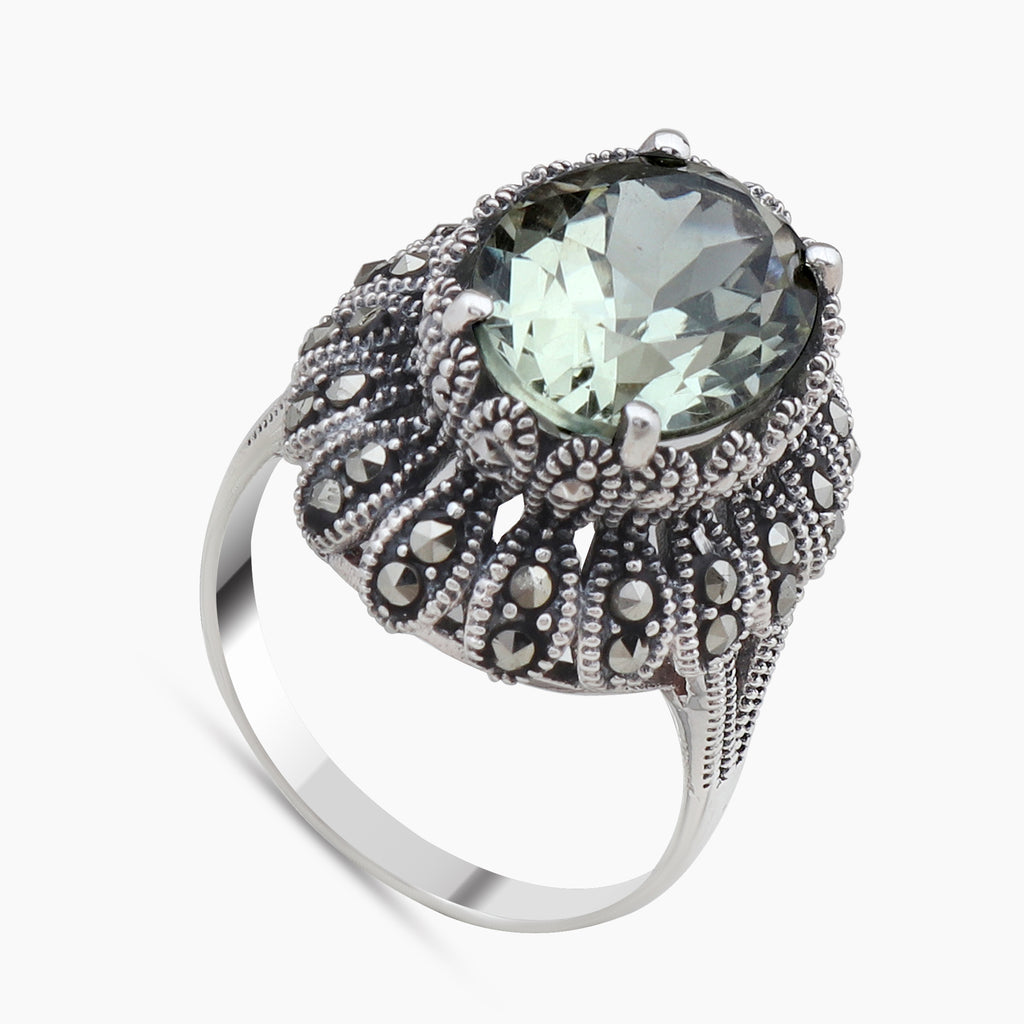 Green Amethyst Silver Rings