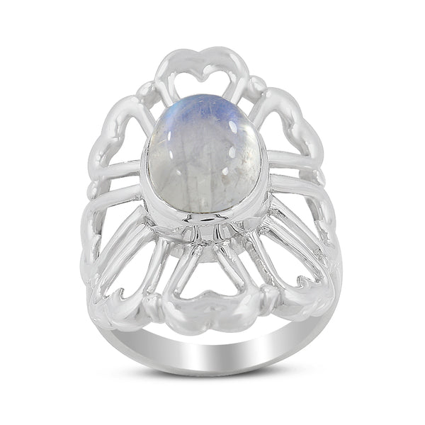 Rainbow Moonstone 925 Sterling Silver Ring
