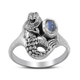 Rainbow Moonstone Gemstone Sea Nymph Design Silver Ring