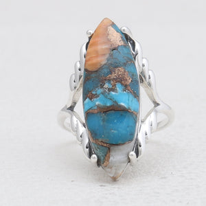 Spiny Oyster Turquoise Silver Rings