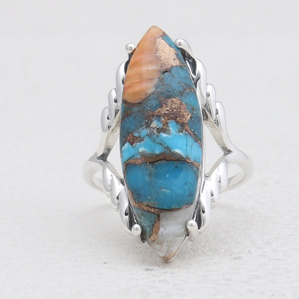 Spiny Oyster Turquoise Silver Rings