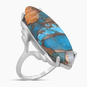 Spiny Oyster Turquoise Silver Rings