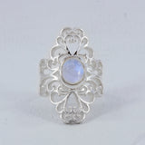 Natural Rainbow Moonstone Silver Rings