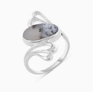Natural Dendritic Opal Silver Rings