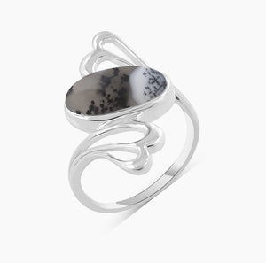 Natural Dendritic Opal Silver Rings