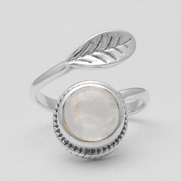 Rainbow Moonstone Silver Adjustable Rings