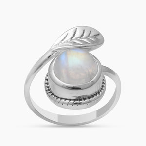 Rainbow Moonstone Silver Adjustable Rings