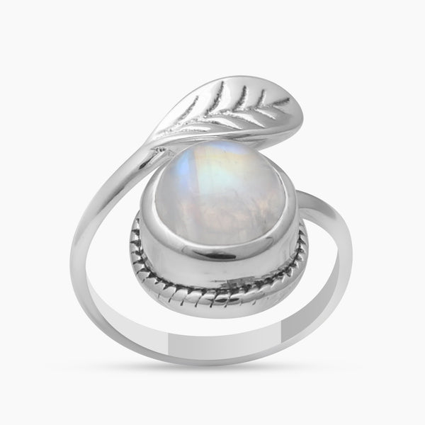 Rainbow Moonstone Silver Adjustable Rings