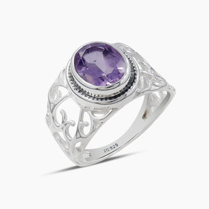 Natural Amethyst Silver Rings