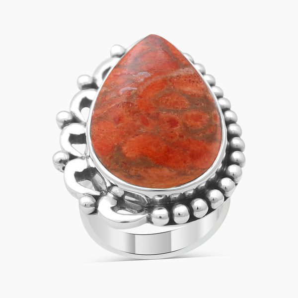 Natural Sponge Coral Silver Rings