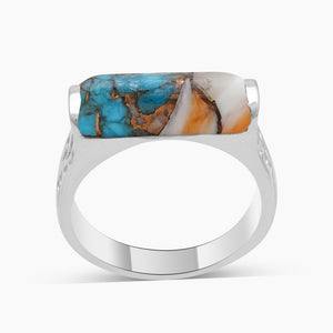 Spiny Oyster Turquoise Silver Rings