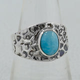 Mexican Turquoise 925 Sterling Silver Hammered Ring