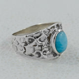 Mexican Turquoise 925 Sterling Silver Hammered Ring