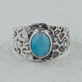 Mexican Turquoise 925 Sterling Silver Hammered Ring