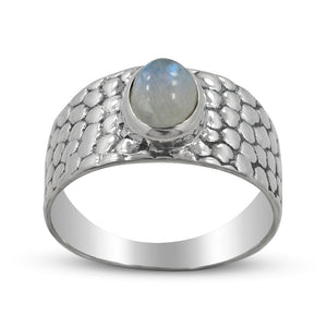 Blue Rainbow Moonstone Silver Rings