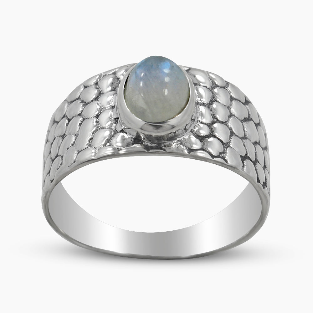 Blue Rainbow Moonstone Silver Rings