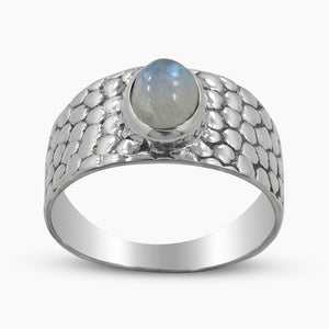 Blue Rainbow Moonstone Silver Rings