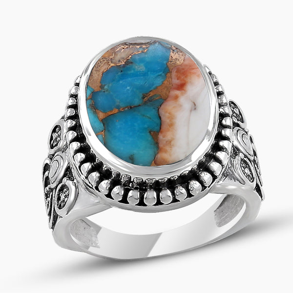 Turquoise Spiny Oyster Silver Rings