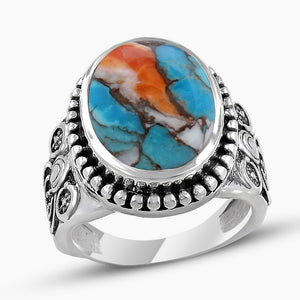 Turquoise Spiny Oyster Silver Rings