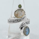 Rainbow Moonstone and Larimar Silver Ring