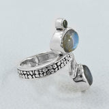 Rainbow Moonstone and Larimar Silver Ring