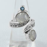 Rainbow Moonstone and Larimar Silver Ring