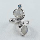 Rainbow Moonstone and Larimar Silver Ring