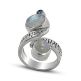 Rainbow Moonstone and Larimar Silver Ring