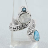 Rainbow Moonstone and Larimar Silver Ring