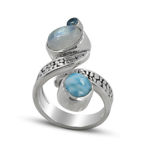 Rainbow Moonstone & Larimar Silver Ring
