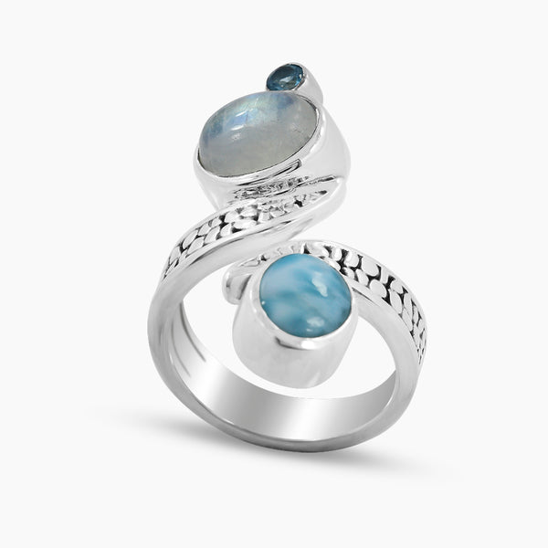 Rainbow Moonstone & Larimar Silver Rings