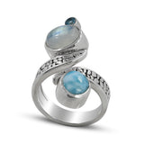 Rainbow Moonstone and Larimar Silver Ring