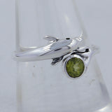 Dolphin Design Peridot Birthstone 925 Silver Ring