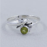 Dolphin Design Peridot Birthstone 925 Silver Ring