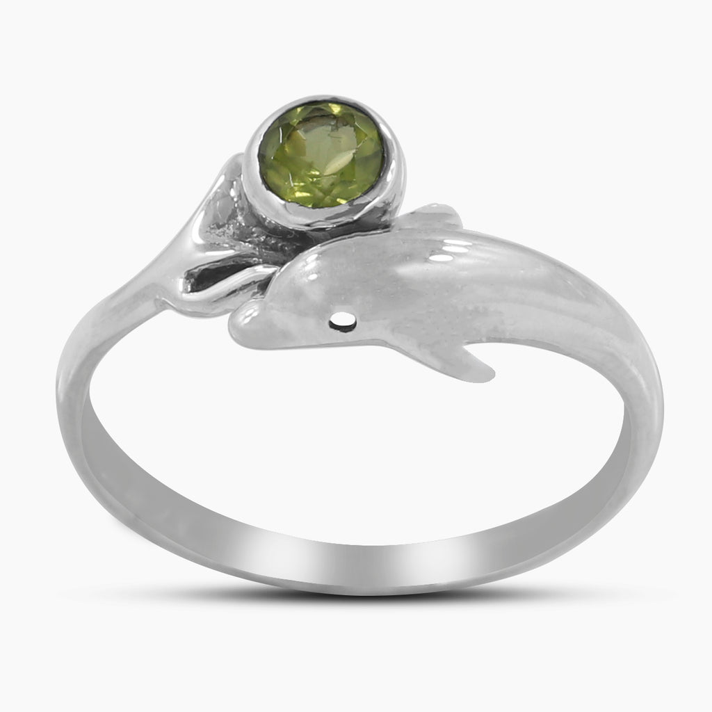 Peridot Dolphin Design Silver Rings