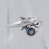 Dolphin Design Peridot Birthstone 925 Silver Ring