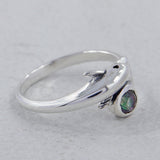 Dolphin Design Peridot Birthstone 925 Silver Ring